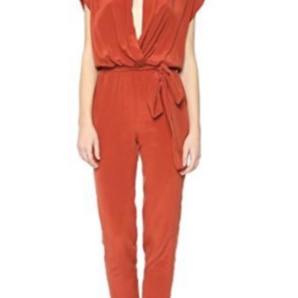 Short sleeve drap front L'Agence Silk Jumpsuit - Picture 1 of 5